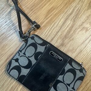 Coach Signature Black and Gray Wristlet wallet